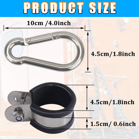 Real Deal 304 Stainless Steel Air Line Clamp Hanger Bracket Assembly 2 Pack Knockout showing dimensions of hook and clamp.