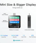 KM003C Portable USB C Fast Charging Tester With PD 3.2 And QC5.0 Digital Voltmeter dimensions and display features