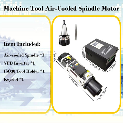 ATC Auto Tool Change Air Cooled Spindle Motor Kit, 9KW/12HP CNC Mill Spindle, 24000 RPM, ISO30 Tool Holder, VFD Inverter 220V 1PH