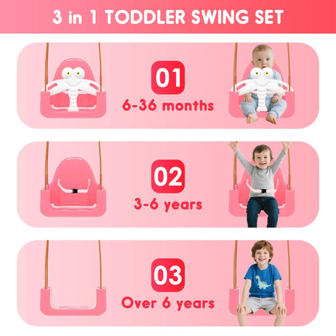 3-In-1 Toddler Swing Set With Metal Stand For Indoor Outdoor Use, Freestanding Swing For Nursery, Ages 6 months to 6 years
