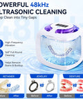 Ultrasonic Cleaner For Retainers And Dentures With 340ml Tank displaying 48kHz Sonic Cleaning and UV light features