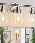 3 Light Brushed Nickel Vanity Light Fixture With Clear Glass Shades For Bathroom Mirror Glow Farmhouse Wall Sconce