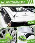 62 Inch Long Handle Car Wash Kit With Microfiber Heads, No Scratch Exterior Cleaning for Cars on a white car roof.