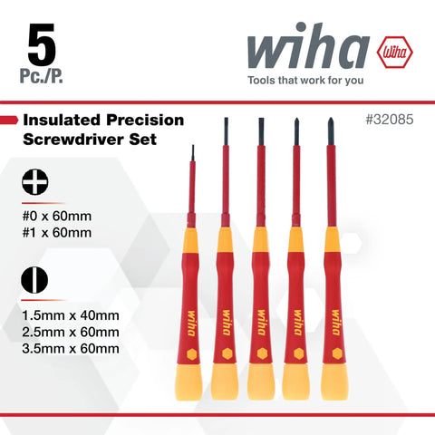 Insulated PicoFinish Precision Screwdriver Set 5 Piece Slotted and Phillips 1000V VDE Rated Black Oxide Pro Grade display