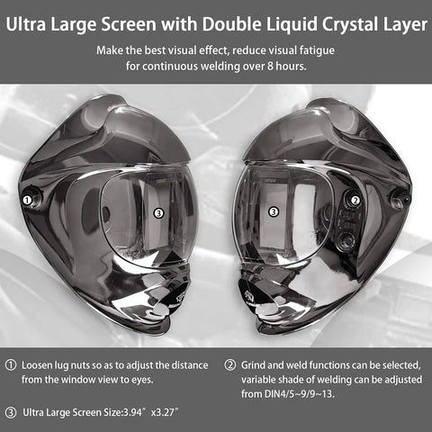 Auto Darkening Solar Powered Welding Helmet With Ultra Large Viewing Screen And True Color Hemispherical Enclosure 4C Lens
