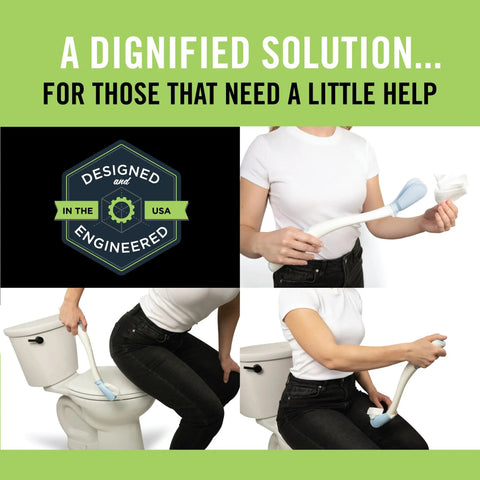 Person using Toilet Aid Wand 18 Inch Personal Bottom Wiping Tool For Easy Self Care And Hygiene Mobility Aid With Hygienic Cover