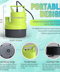 Portable 1/4 HP Submersible Sump Pump 1500 GPH Utility Water Pump With 164 Foot Power Cord And Adapters For Swift Basement Pond Pool Flood Extraction Hassle Free Setup No Sweat Drainage Lemon Yellow with ergonomic handle and compact design.