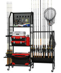 3 Tier Fishing Pole Rack With Lockable Wheels Holds Up To 18 Rods And Keeps Gear Handy With Pegboard Hooks For Lures Pliers