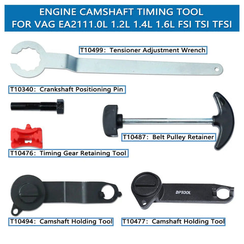 Pro Grade Camshaft And Crankshaft Timing Tool Set For VAG EA211 Engines including camshaft holding tool and belt pulley retainer.