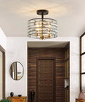 Crystal 3-Light Semi Flush Mount Ceiling Light Fixture With E12 Bases, D12 x H9 Inches, Sparkling Crystal Sticks Shade, Luxe Light Gold and Matte Black Finish, Perfect For A Lit Modern Living Room in entryway.