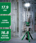 18V Cordless Tripod Work Light With 4000 Lumens Of Beast Bright LED Power 66 LEDs Across 3 Rotatable Panels Water And Dust Resistant Up To Sixteen Point Eight Hour Run Time Tool Body Only UB18DGQ4 in use on construction site