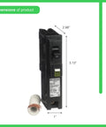 20 Amp Single Pole CAFCI Circuit Breaker For Home Electrical Use, 120/240V, Plug-On Design, dimensions labeled, Model HOM120CAFIC