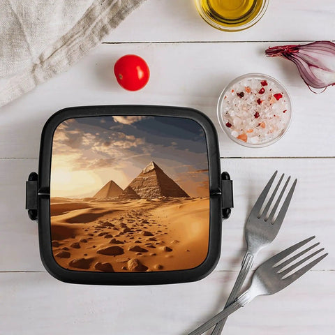Pyramid Africa Desert Bento Box Leakproof Double Layer Lunch Box with handle, featuring pyramid and desert design on lid