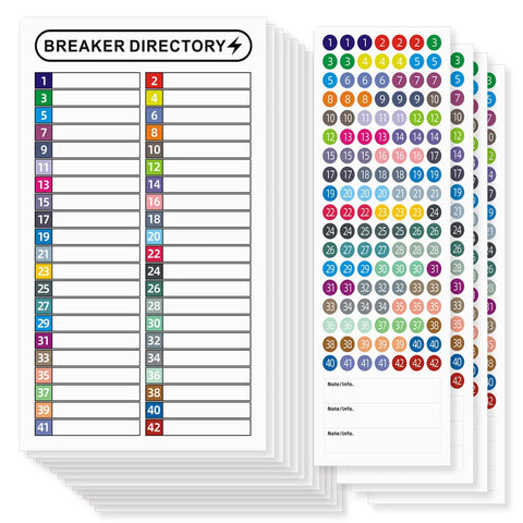 16 Sheets Breaker Panel Labels Set For Electrical Box And Load Center, Number Stickers For Circuit Breaker Catalog displayed