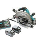 Rock Solid Heavy Duty Cordless Circular Saw Featuring 40V Power Platform And High Speed Cutter with two battery packs and charger.