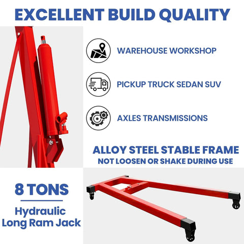 Heavy Duty 5000 Lbs Engine Hoist Cherry Picker With Smooth Hydraulic Lift adjustable boom arm and alloy steel frame, mobile for workshop use.