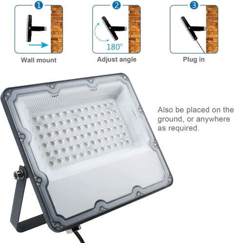Two Pack 100W LED Outdoor Flood Lights Heavy Duty Security Floodlights For Yard Stadium Playground Lawn Garden Garage And Basketball Court IP66 Weatherproof With 110V US Plug And 1.5 Meter Cable