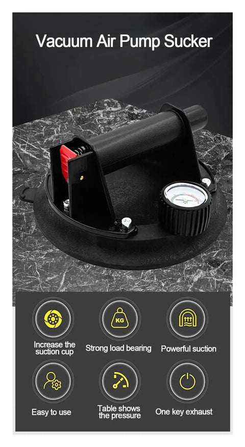 Granite Seam Setter 8-Inch Glass Suction Cup With Built-In Pressure Gauge, Anti-Slip Handle on marble surface