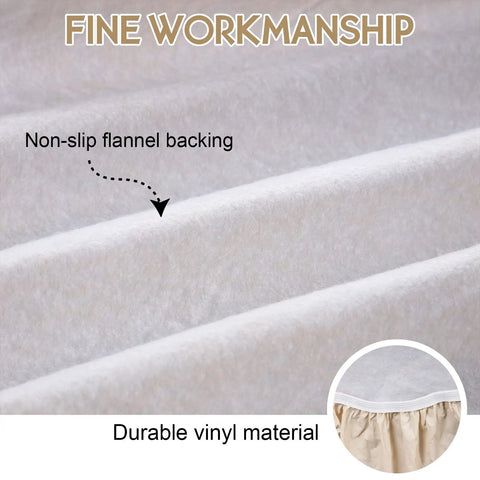 Close-up of Three Piece Fitted Tablecloth And Bench Cover Set For 6 Foot Tables 30 By 72 Inch Vinyl with elastic edges showing durable vinyl material.