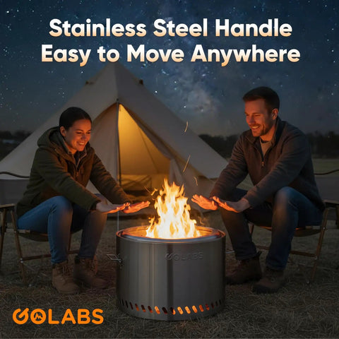 Couple enjoying campfire with Smokeless Wood Burning Stove 19.5 Inch Stainless Steel Portable Outdoor Heater