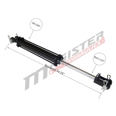 Double Acting Tie-Rod Hydraulic Cylinder for Agriculture 2500 PSI, 2.5 Inch Bore, 12 Inch Stroke, 1.125 Inch Rod, 3/8 Inch NPT Ports, 2.88 Inch Outer Diameter, Agriculture Standard and Heavy Duty Lift with 2.88" OD and 1.125" rod