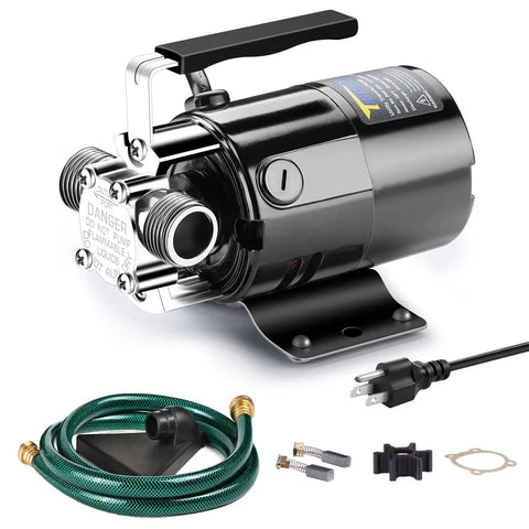 Workhorse 0.1 HP 115V Water Transfer Pump With 6-Foot Hose Kit, black stainless steel utility pump for draining pools and aquariums