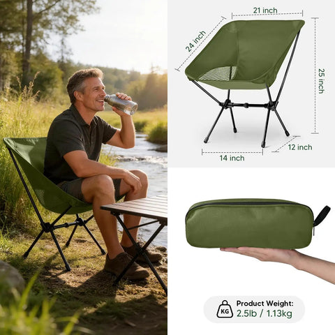 Ultra Lightweight Folding Camp Chair With Carry Bag For Outdoor Travel Beach Picnic Festival Grab And Go 2.5 Pound Portable