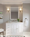 Modern bathroom with Prima 3 Bathroom Sink Faucet with 3-hole installation, chrome finish, solid brass construction on vanity