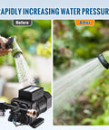 Before and after images showing Top Shelf Brushless 110 Volt AC Water Pressure Transfer Pump 6.0 GPM 55 PSI in action.