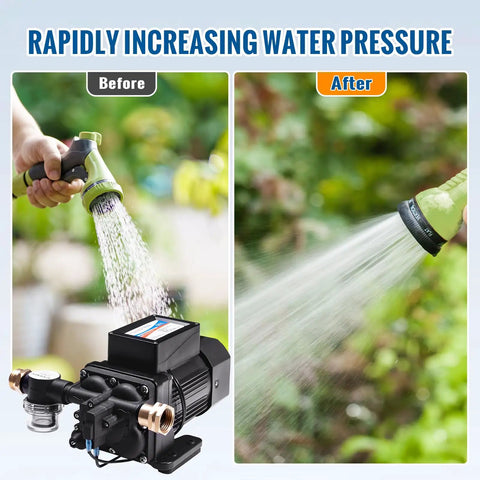 Before and after images showing Top Shelf Brushless 110 Volt AC Water Pressure Transfer Pump 6.0 GPM 55 PSI in action.