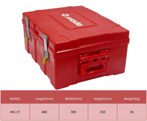 Built Tough Manual Chain Block Hoist 2 Pack Featuring Hella Strong Galvanized Steel Chain And 2200 Lb Capacity With 30 Ft Length industrial red storage box.