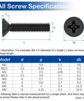 M6 X 12mm Phillips Countersunk Machine Screws 304 Stainless Steel Set 35 Pack Flat Head Hardware for Electronics and DIY Projects Durable Corrosion Resistant Easy Installation, black screw diagram