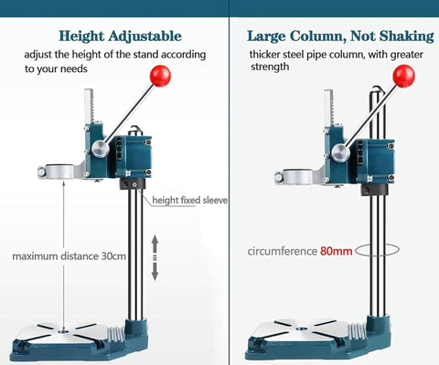 Rock Solid Drill Press Stand For Hand Drill With Vise, height adjustable and large column for precision vertical drilling