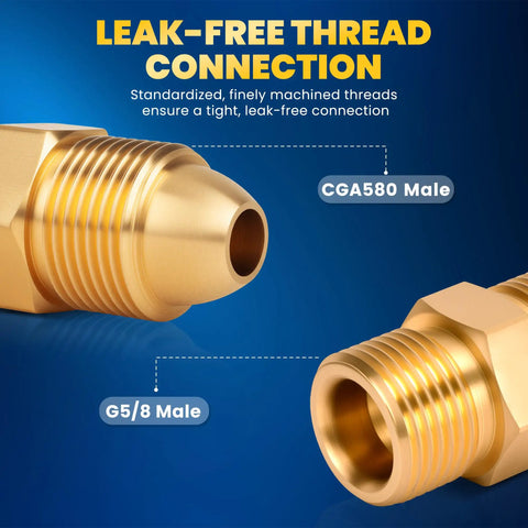 G5 To CGA580 Male Nitrogen Adapter For Argon Helium Neon Gas Cylinders Brass Connector Built Tough High Temp Corrosion Resistant Durable Gas Cylinder Fitting For Home Lab And Workshop