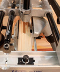 Close-up of Portable Lock Mortiser Machine For Wooden Doors Pro Grade On Site And Workshop Use 1100W in action