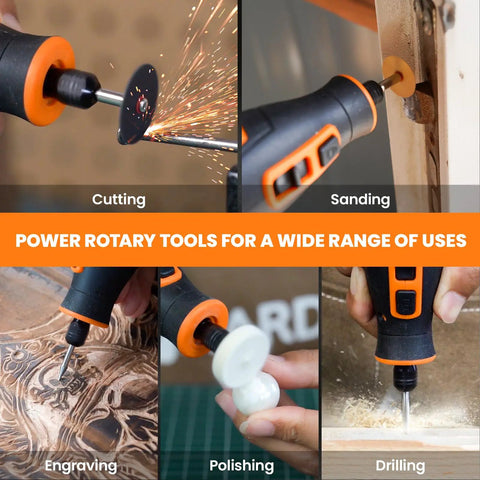 Killer Cordless Rotary Tool Kit Packing Eighty Heavy Duty Bits For Carving Grinding Sanding And Etching At Blazing Speeds Up To Twenty Eight Thousand Rpm used for cutting, sanding, drilling, and polishing.