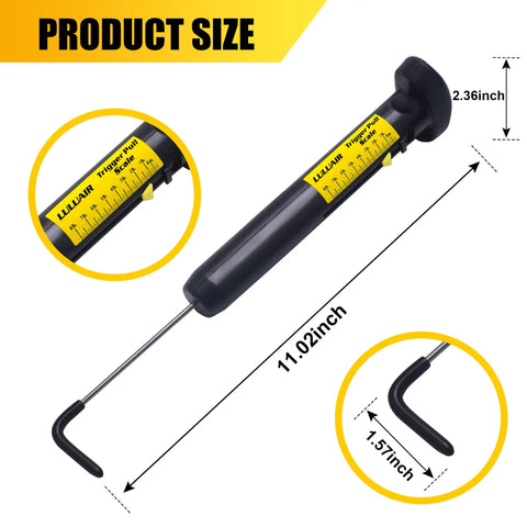 Manual Trigger Pull Scale For Accurate Pull Force Measurements Mechanical Trigger Gauge 8 Oz To 8 Lb Easy Grip Durable Precision Tool Perfect For Enthusiasts And Pros. Black handheld gauge shown with 11.02 inch length and 2.36 inch handle size