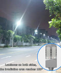 High Performance Badass 7000W Remote Solar Street Light With Dang Tough IP65 Waterproof Build illuminating a street at night.