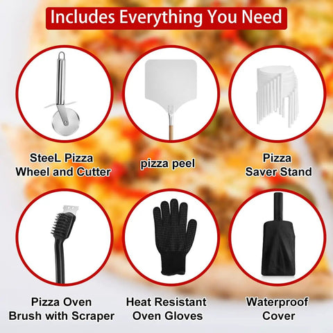Wood Fired Outdoor Pizza Oven For Backyard Cooking With 12 Inch Pizza Stone Peel Grill Rack And Waterproof Cover accessories