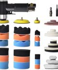 Mini Random Orbital Air Sander Kit With 1 Inch 2 Inch And 3 Inch Polishing Pads Sponges Wool Pads Sandpapers Backing Plates
