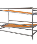 No Sweat Gravity Feed Flow Rack And Smart Picking Shelf For Warehouse Packing Stations featuring smooth roller tracks and durable stainless steel.