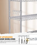 Beefy Heavy Duty Metal Rolling Shelving Unit With Wheels And 8 Hooks, 6000 Lbs Total Capacity, 6-Tier Adjustable Wire Rack For Garage, Kitchen, Pantry, Industrial, Workshop, Bathroom, Chrome 36W X 14D X 72H with wall hooks