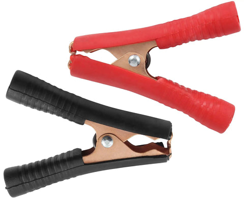 Red and black Beefy Insulated Alligator Clips Kit with copper plated metal, durable for car and marine use, 100 Amp capacity.
