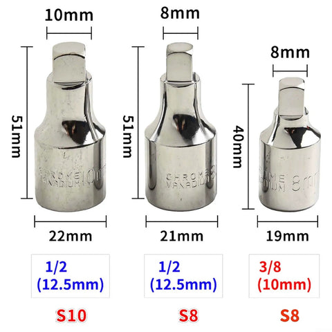 Premium Fangang Sump Drain Socket Kit With Extended S8 And S10 Tools Made From Heavy Duty Chrome Vanadium Steel For High Torque Oil Changes That Make Maintenance Super Easy And Totally Reliable Without Ripping Your Pan, three chrome vanadium sockets with size labels