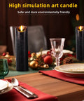 Set Of 9 Black Textured Flameless LED Real Wax Pillar Candles With Remote Control And Timer on festive dining table