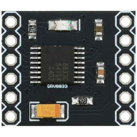 Close-up of Dual H Bridge Motor Driver Module DRV8833 for DC motors, tiny 18.5x16mm board with overcurrent protection
