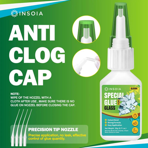 Crystal Clear Glass Glue For Quick Fixes And Crazy Strong Bonds On Glass And Ceramic, 20g bottle with anti-clog cap