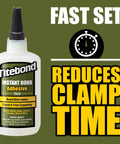 Instant Bond Thick CA Glue For Wood And End Grain, Fast Setting Ethyl Cyanoacrylate Adhesive with 'Fast Set' text on green background