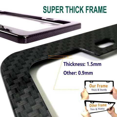 Anti Theft License Plate Frames With Carbon Fiber Look Aluminum Construction And Stainless Steel Anti Theft Screws thickness comparison