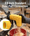 Table Saw Dust Collection Adapter With 2.05 Inch Snap On Dust Port For Universal Fit shown in use on a wood saw setup